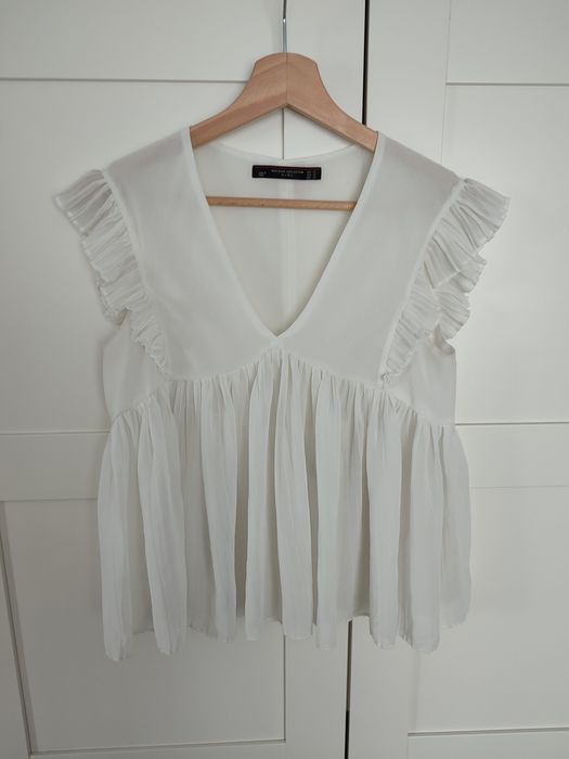 Zara elegancka biała bluzka XS plisy marszczenia