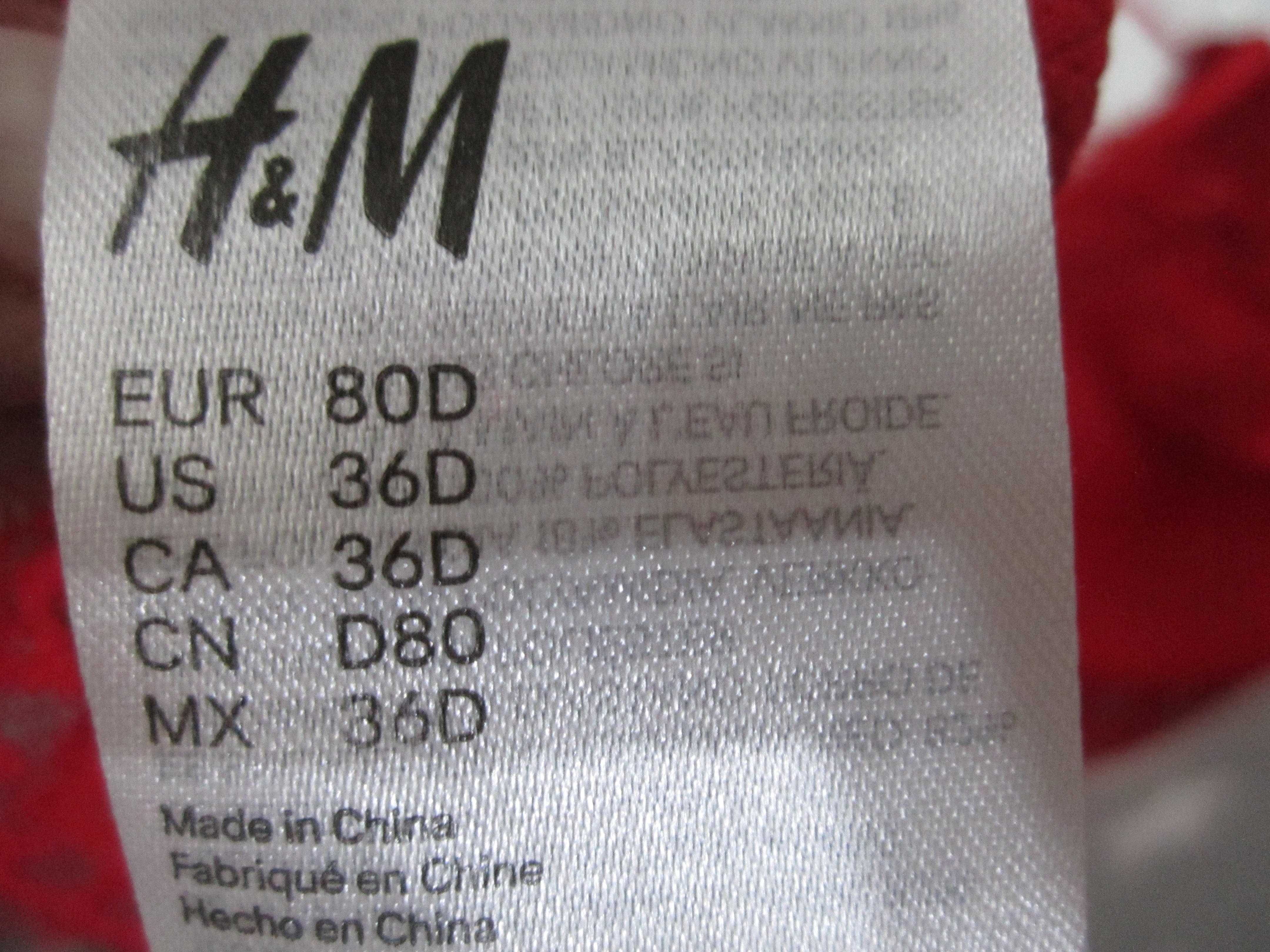 H & M biustonosz push up rozm 80D czerwony