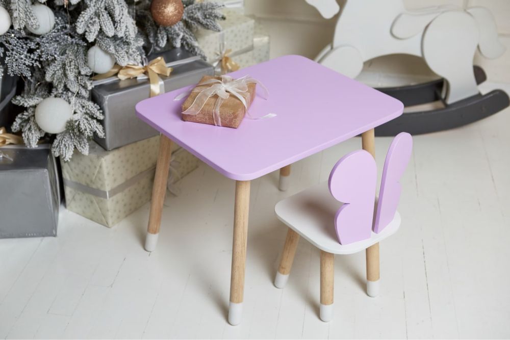 Дитячий прямокутний столик і стільчик метелик фіолетовий
