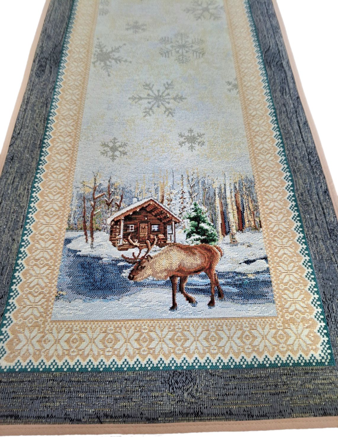 Bieżnik świąteczny gobelinowy zimowy z jeleniem 40x100 cm V09