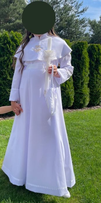 Alba komunijna - sukienka 146-152cm dluga z kryzą