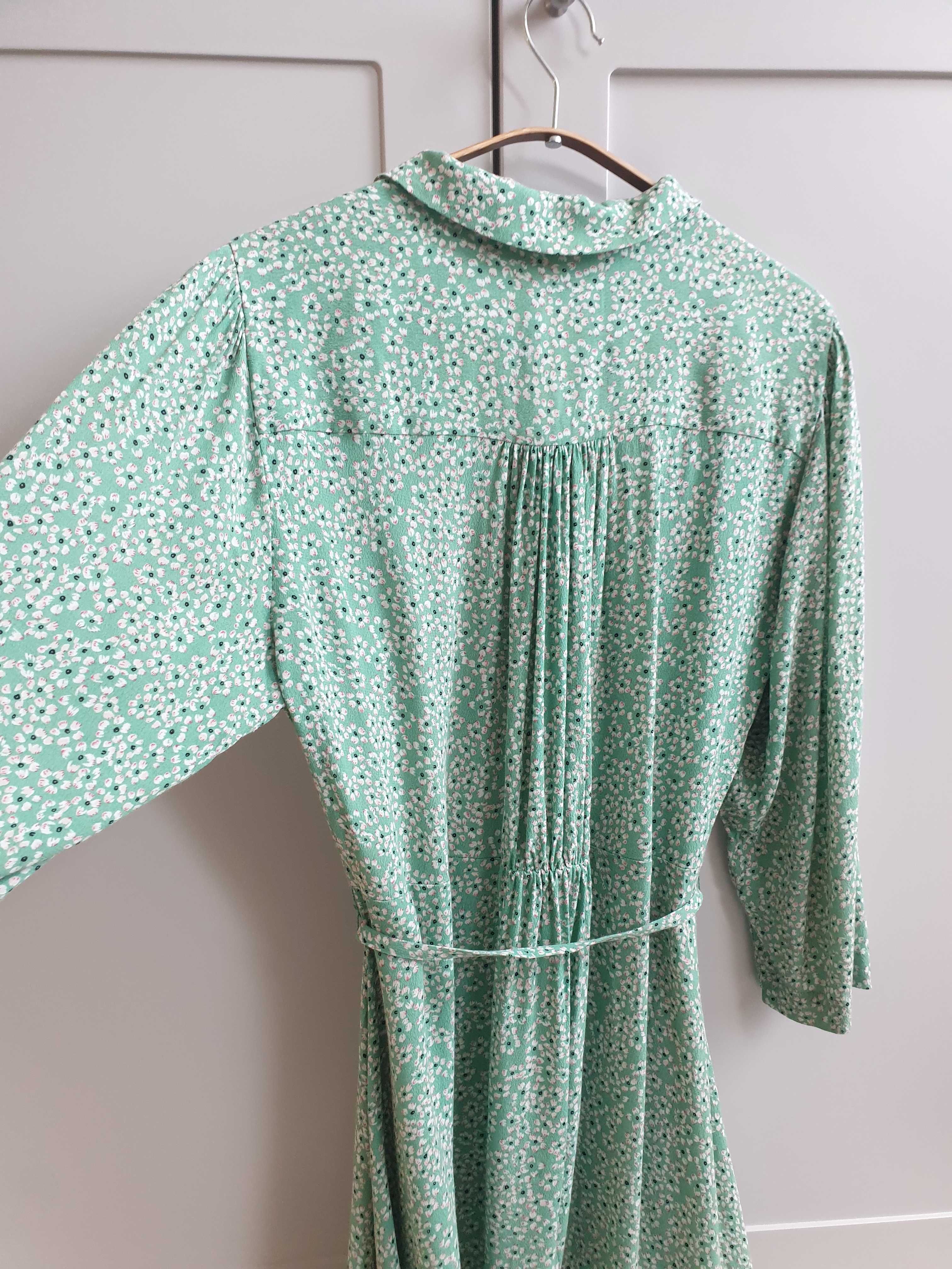Zielona sukienka w kwiaty z wiskozy Lindex L 40