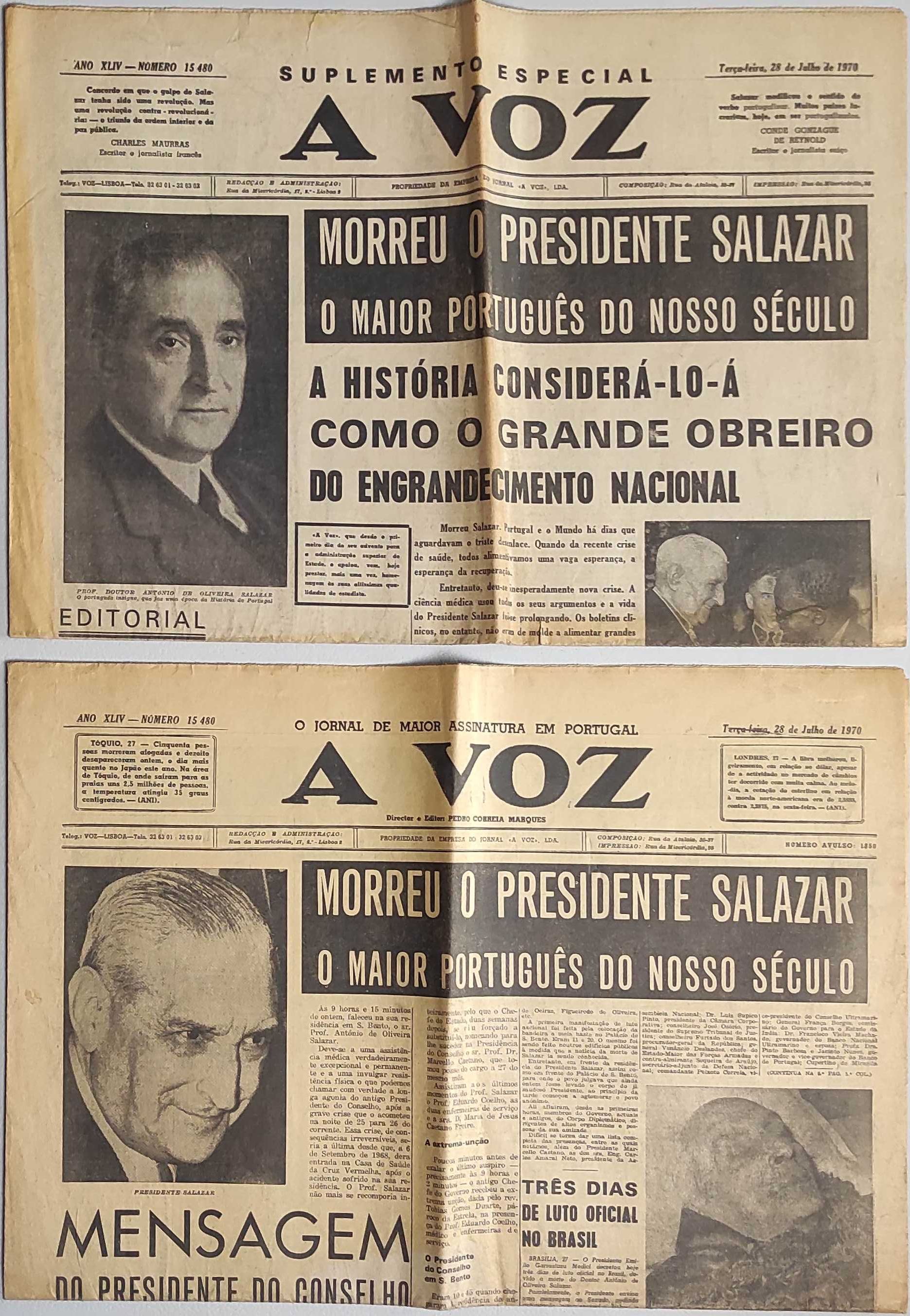 Vários Jornais Revistas e Recortes sobre Salazar (LER DESCRIÇÃO)