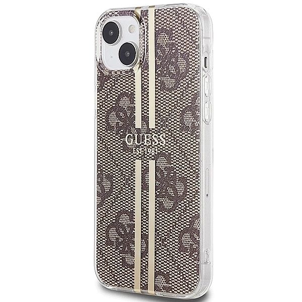Etui Guess IML 4G Gold Stripe na iPhone 15 Plus / 14 Plus - brązowe