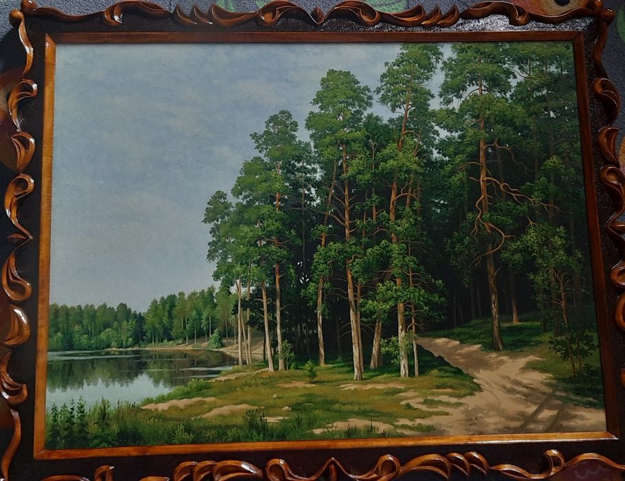 Obraz olejny "Sosnowy las nad rzeką "