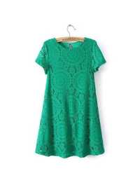 Зелёное кружевное платье М