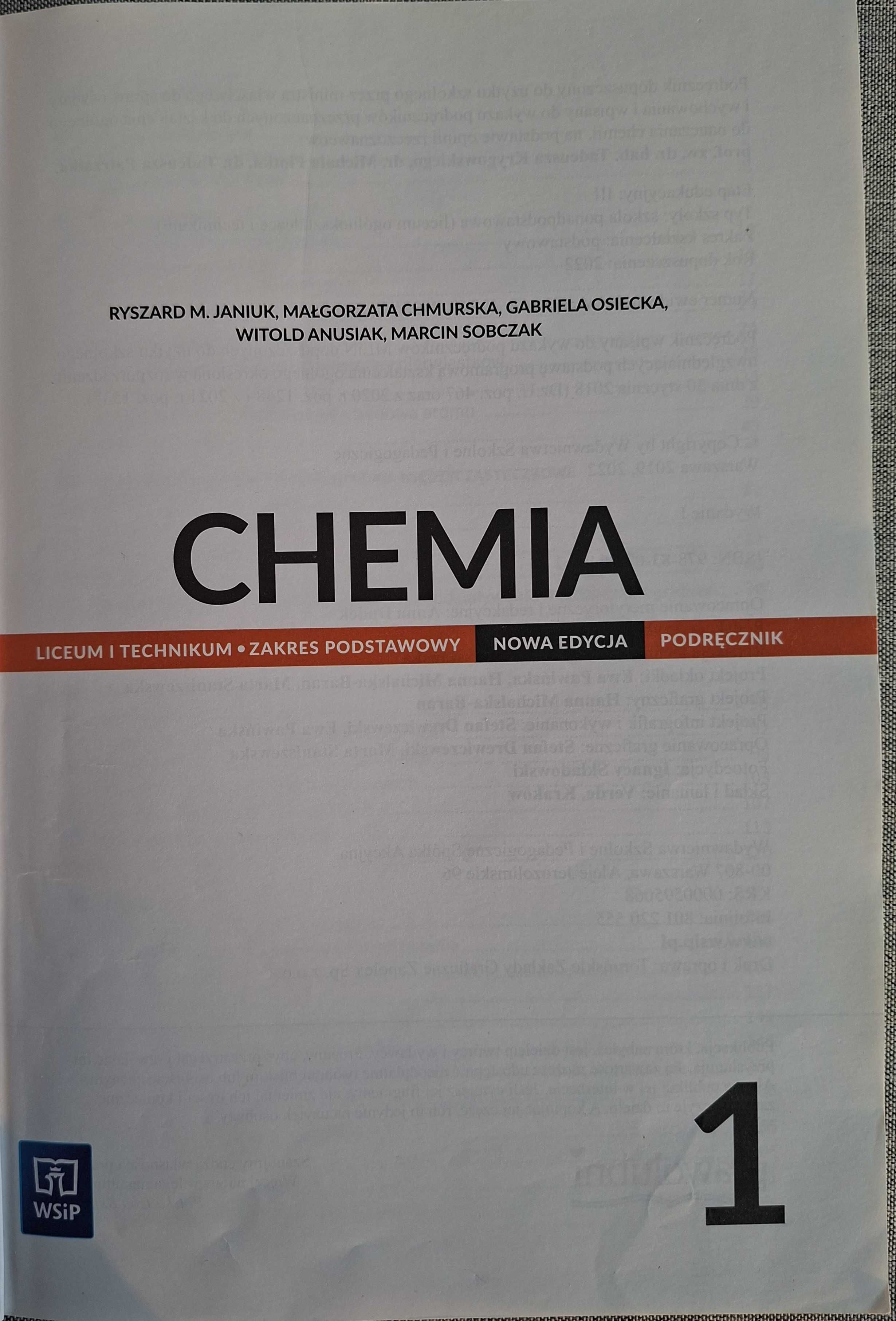 Chemia. NOWA EDYCJA. Zakres podstawowy. Klasa 1. WSiP