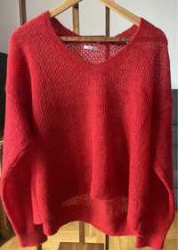 Czerwony cienki sweterek z wełną Mango