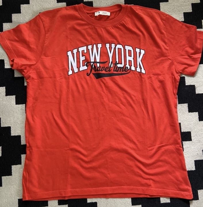 Pull&Bear j. Nowa pomarańczowa koszulka z nadrukiem New York top 38 M