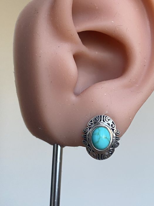 Серебряные серьги  875 пробы (Украина) с бирюзой.