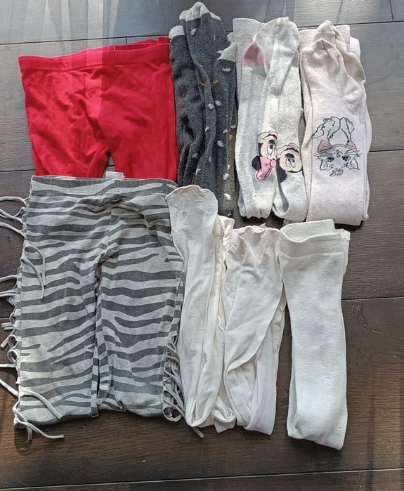 Zestaw 2 Getry legginsy 6 rajstopy 110 116 myszka Miki kot zebra
