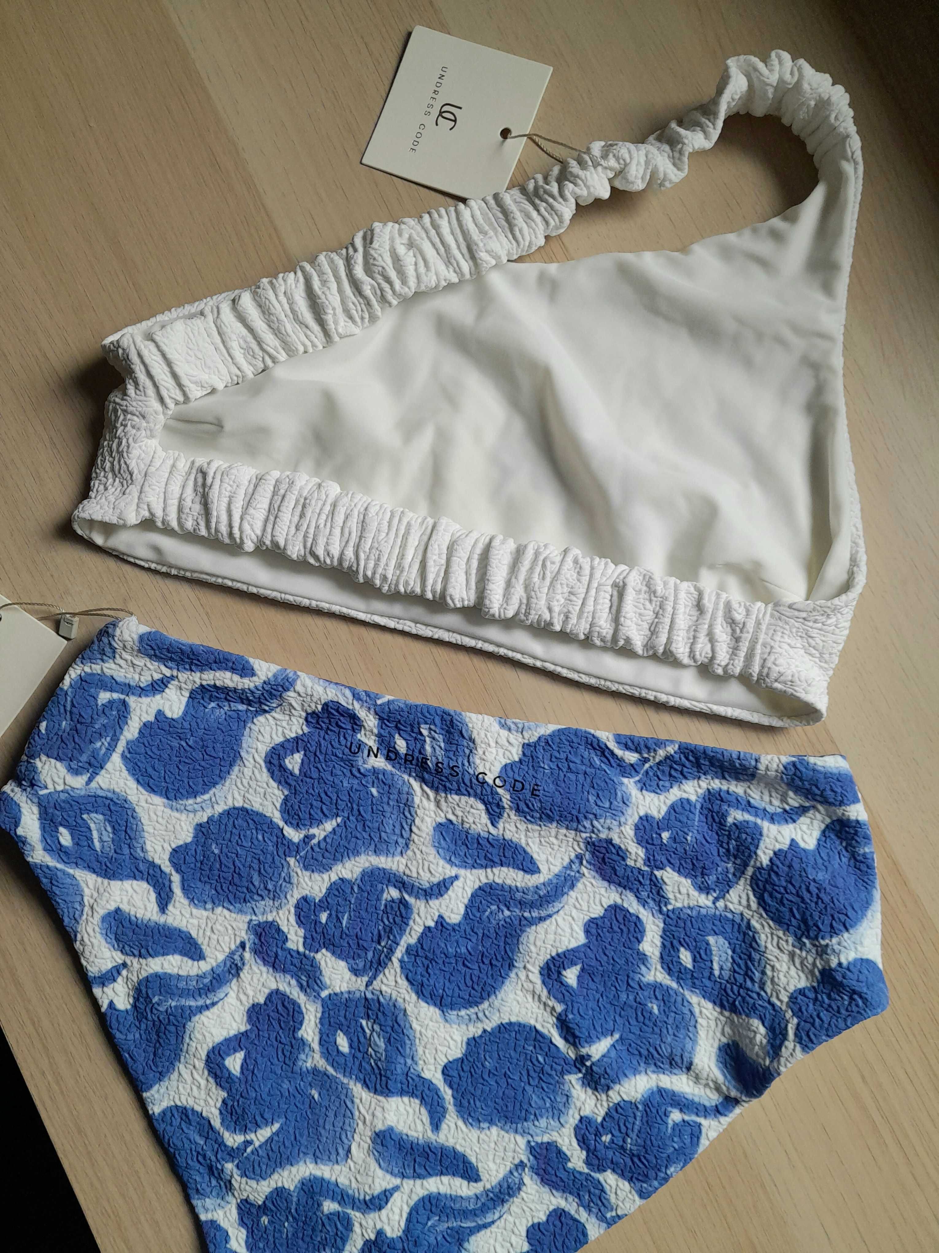 Undress Code bikini kostium kąpielowy M biały niebieski na jedno ramię