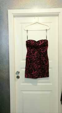 Sukienka bez ramiączek czarno różowa