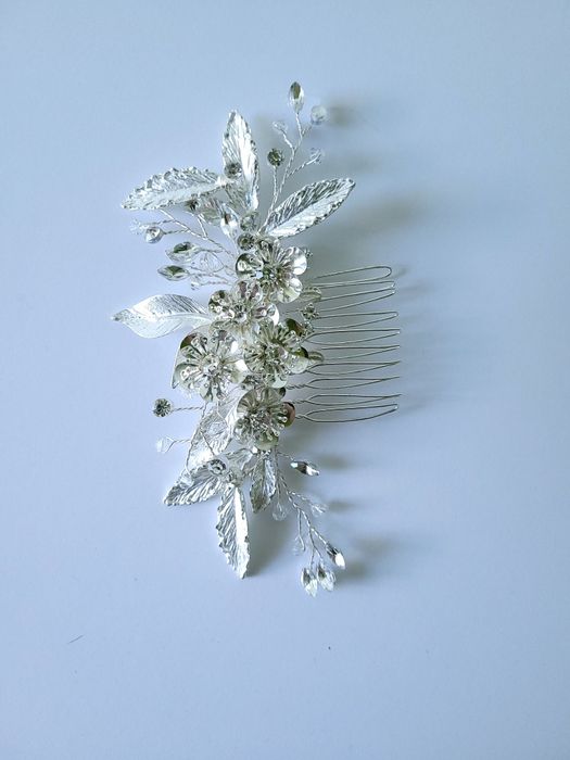 Ozdoba do włosów grzebyk srebrna ślubna