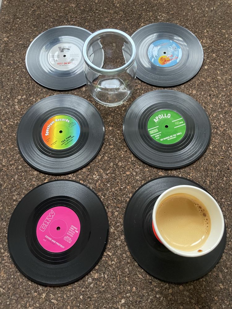 6 bases de copo imitar disco vinil