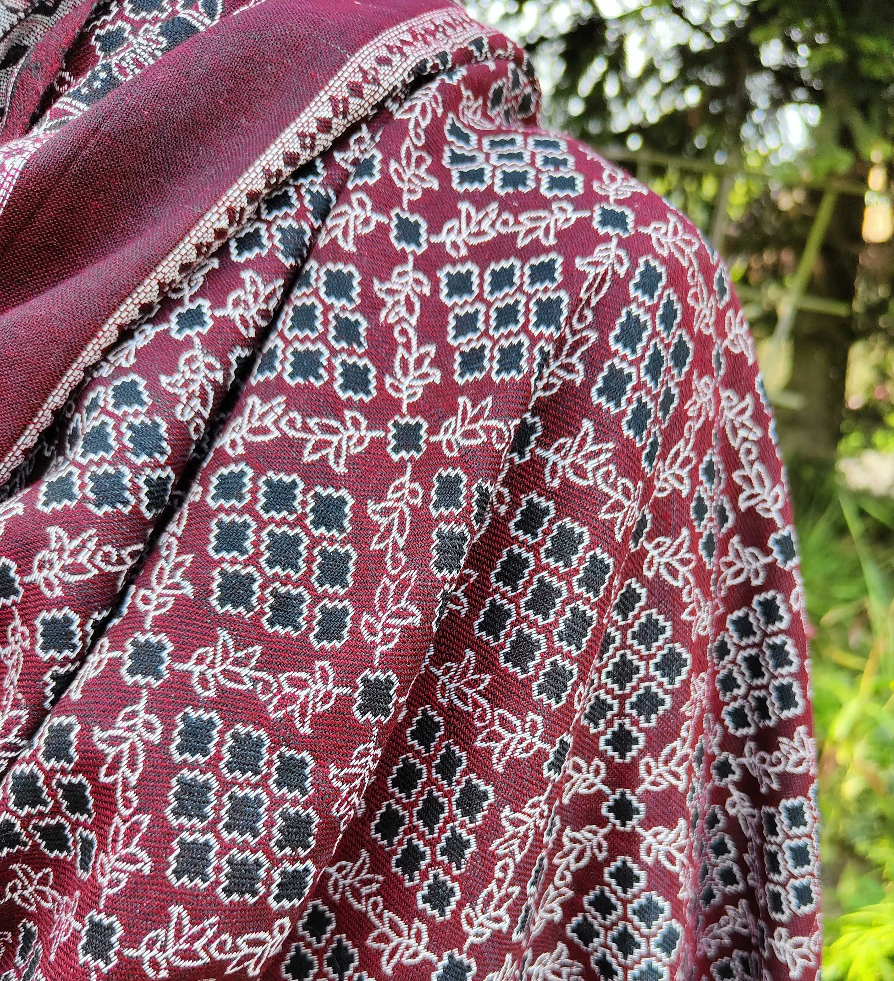 Nowy duży szal orientalny bordowy wzór boho bohemian arabski jak kocyk