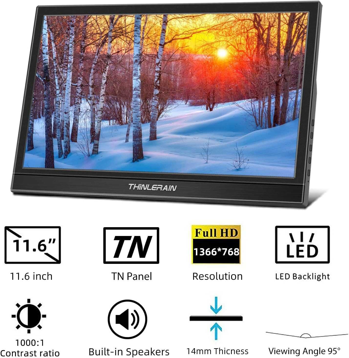 Monitor Przenośny LED Thinlerain HD-116 11,6" 1366 x 768 px IPS HDMI
