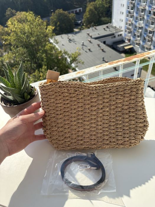 Nowa torebka pleciona koszyk boho z paskiem