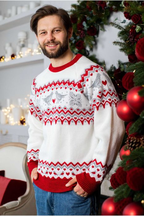 Новорічні светри сімейні парні та дитячі, в'язані бавовняні светри