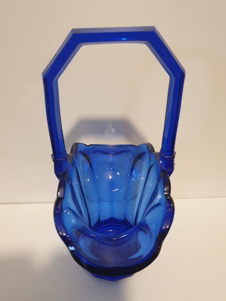 Fantastico centro de mesa / floreira -  cesta em cristal azul cobalti