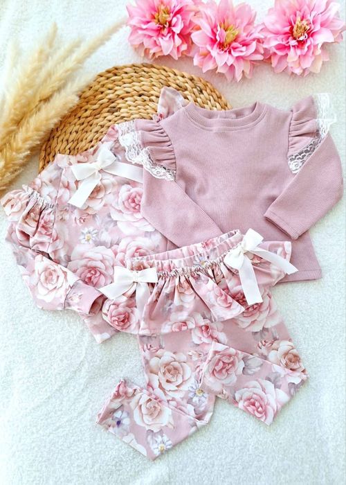 Nowość Nikol Kids Fashion! Bluzeczka w prążek brudny róż z koronką 104