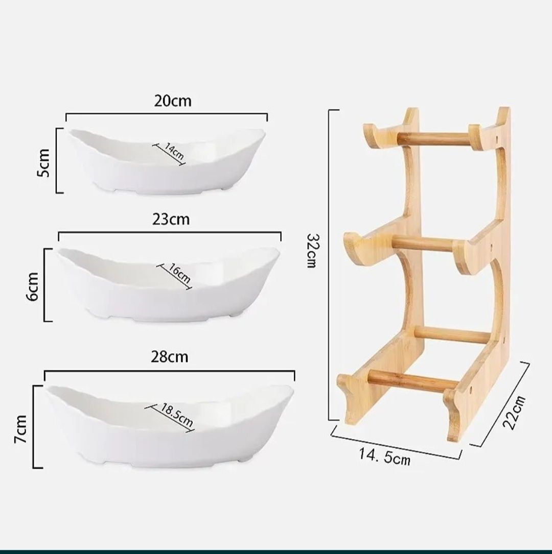 Miski ceramiczne 3szt + stojak na owoce warzywa cukierki K18