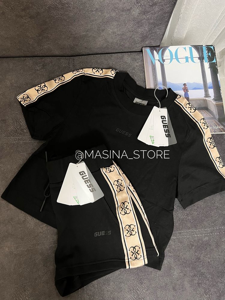 Костюм комплект Guess XS чорний оригінал Гесс футболка шорти