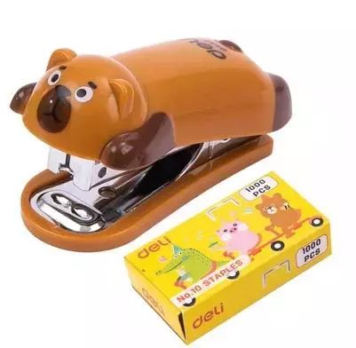 Zszywacz do 15 kartek zszywki 10 miś brązowy DELI. DELI