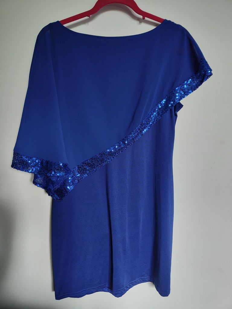 Chabrowa niebieska sukienka bez rękawów Cekiny M