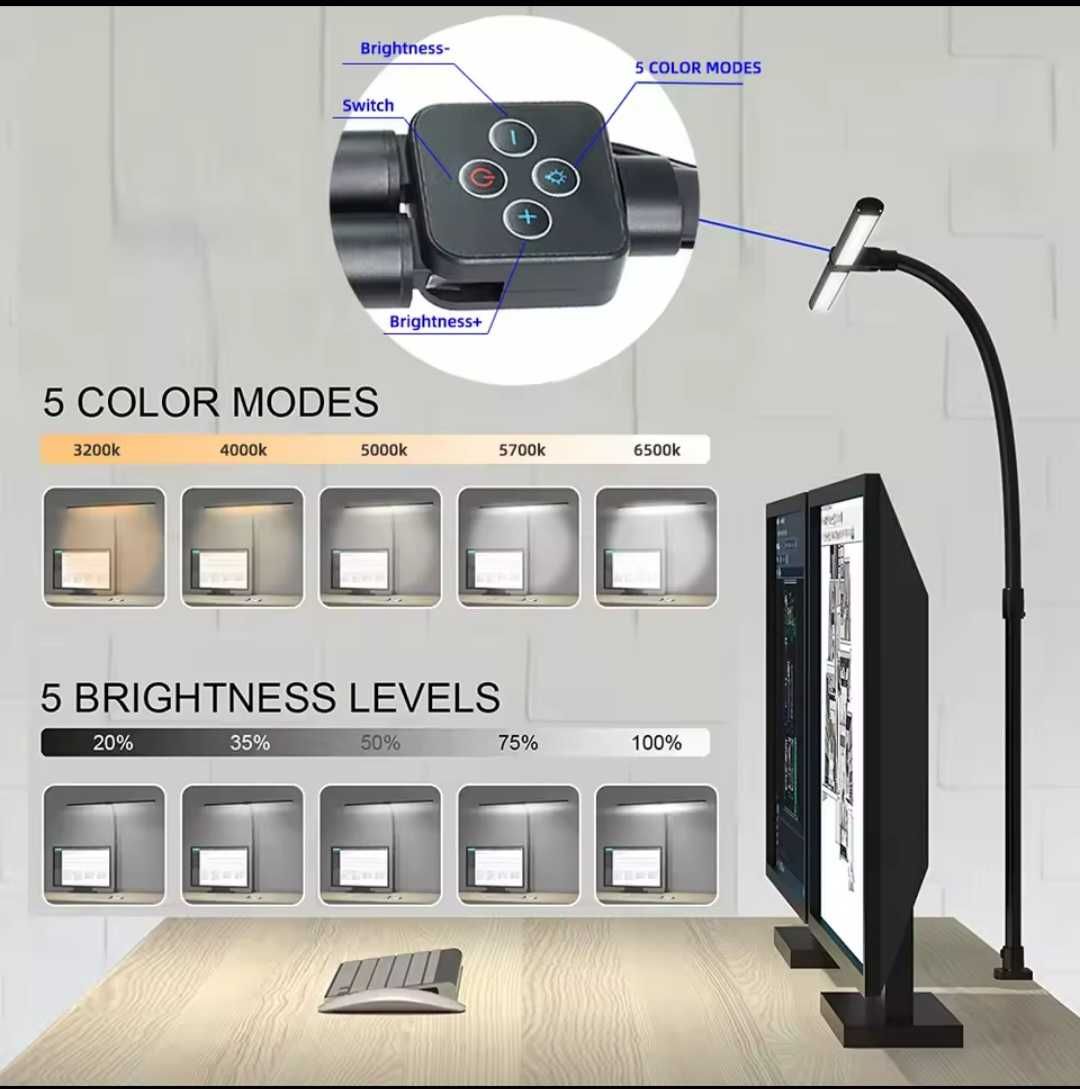 Lampka kreślarska biurkowa led podwójna mocna 24W zmienne barwy moc