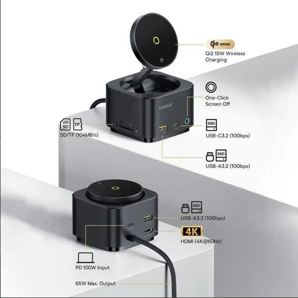 USB-хаб з бездротовою зарядкою Baseus 7in1 MagPro Series 2