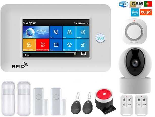 Alarme Tuya Casa sem Fios SOS/GSM/WiFi + Câmara Android/iOS (NOVO)