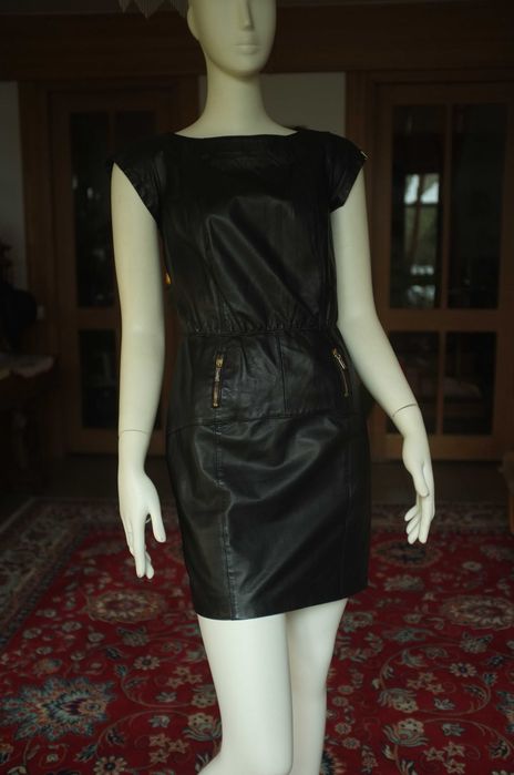 czarna wieczorowa skórzana sukienka mini skóra naturalna rock gothic