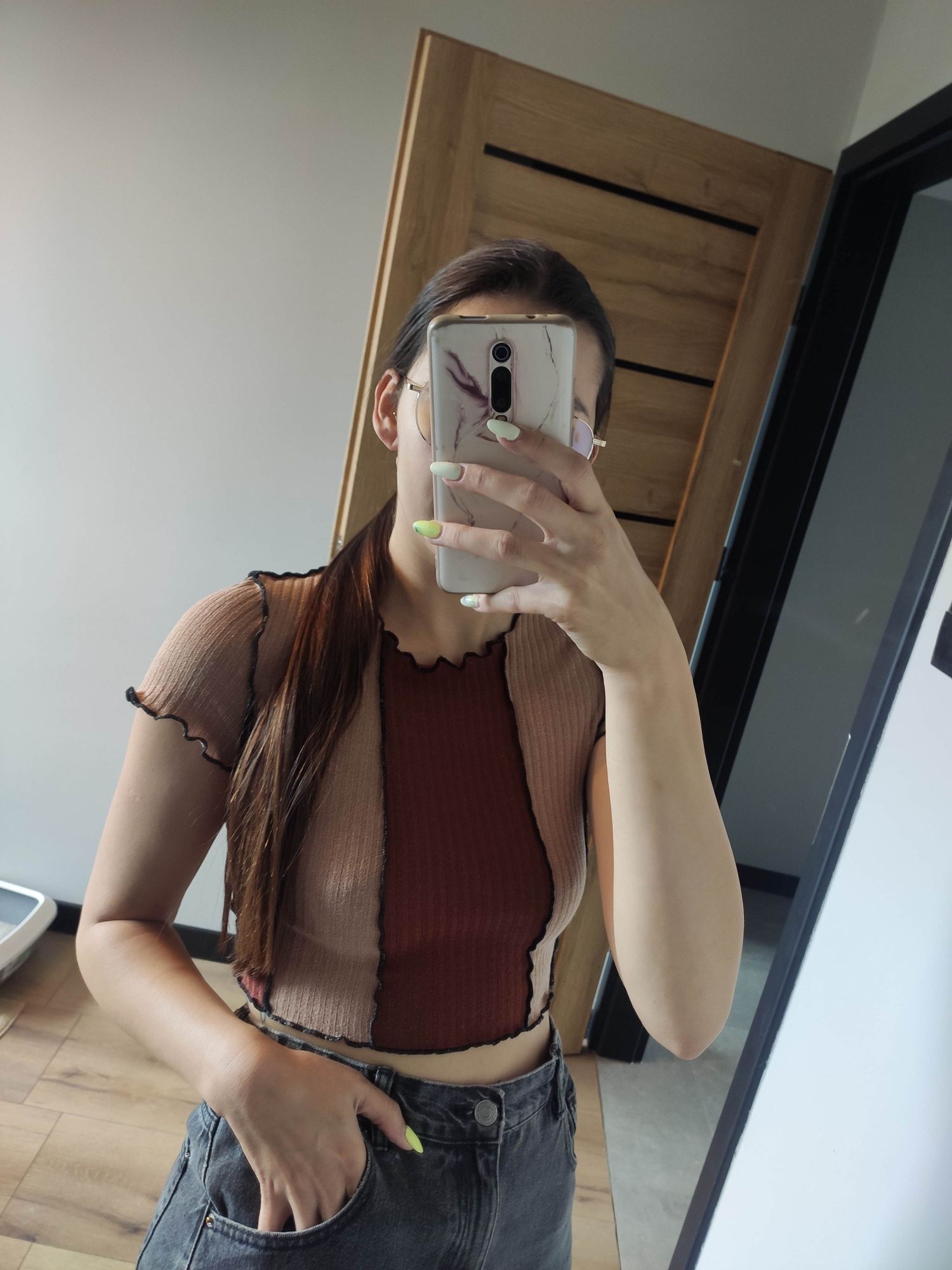 Crop top bluzka top shein beżowa brązowa czarna nowa