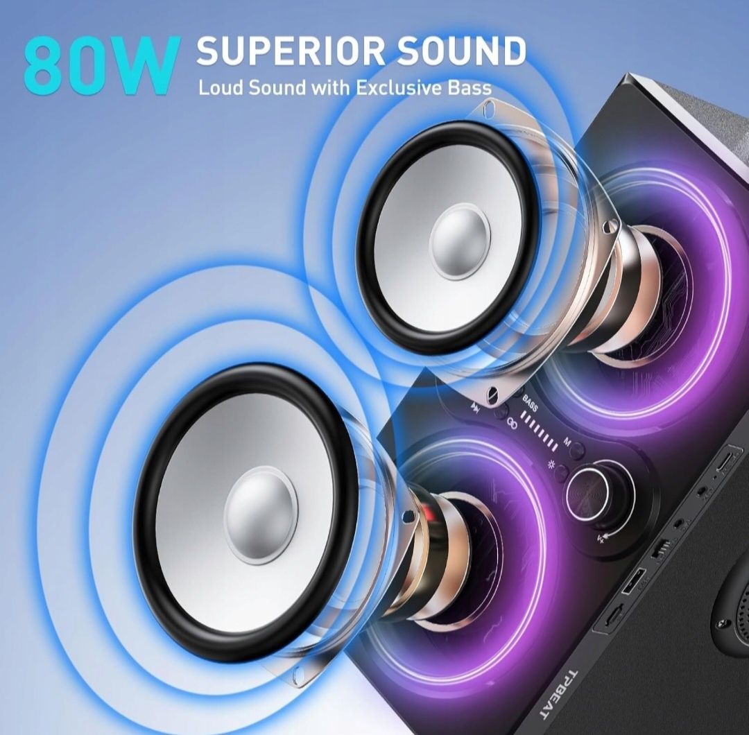 TPBEAT Głośnik Bluetooth 80 W, Bezprzewodowy super basem TWS 100 dB X1