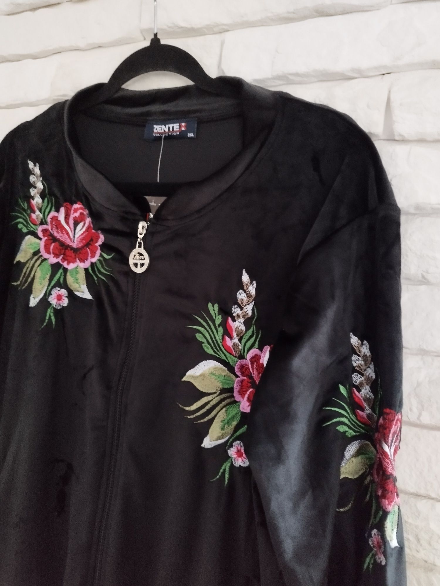 Zentex haftowany folk welurowy dres plus size XXL 46 48 50