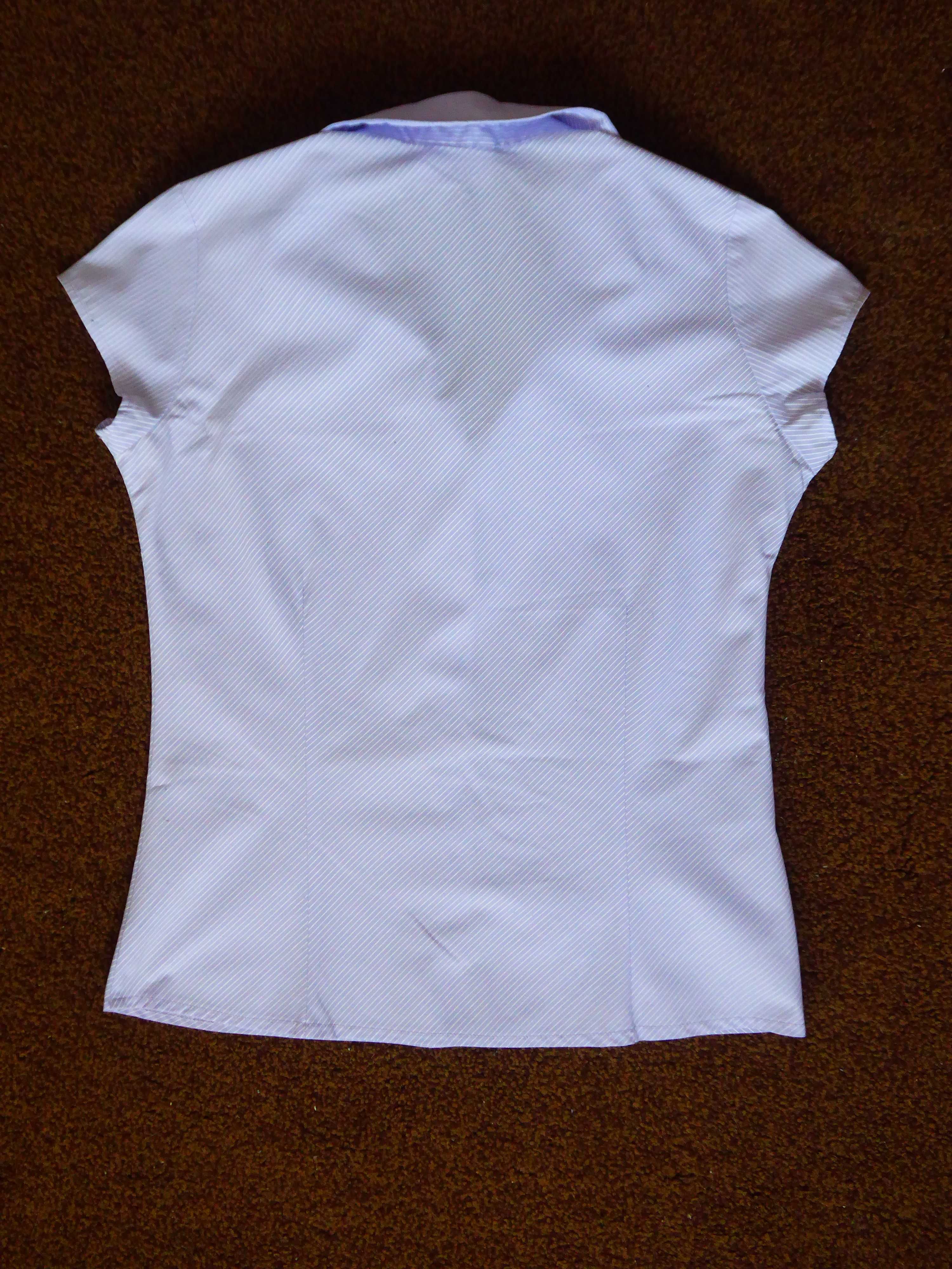 koszula krótki rękaw, drobne fioletowo-białe paseczki, rozmiar 10