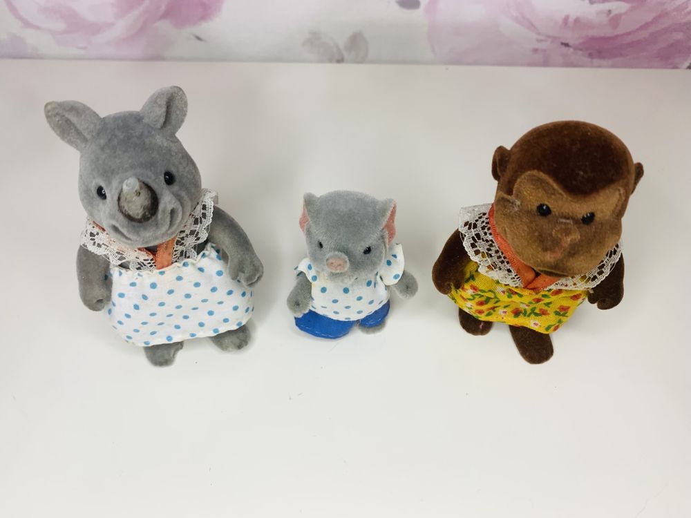 Sylvanian Families figurki małpka, słonik, nosorożec vintage