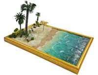 Diorama makieta H0 1/87 plaża morze wybrzeże palmy w ramce 15x20 cm