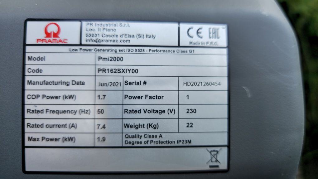 Agregat prądotwórczy 2kW PRAMAC pmi 2000