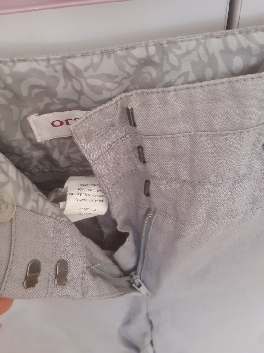Szare jasne proste spodnie lniane damskie beżowe Orsay roz 36
