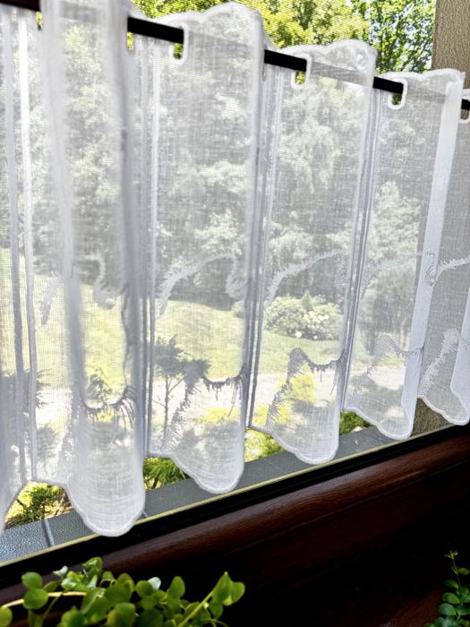 Firanka Kuchnia Biała Zazdrostka Haft Kot Panel wysokość 40 cm