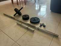 Kit de musculação - barras + pesos +acessórios