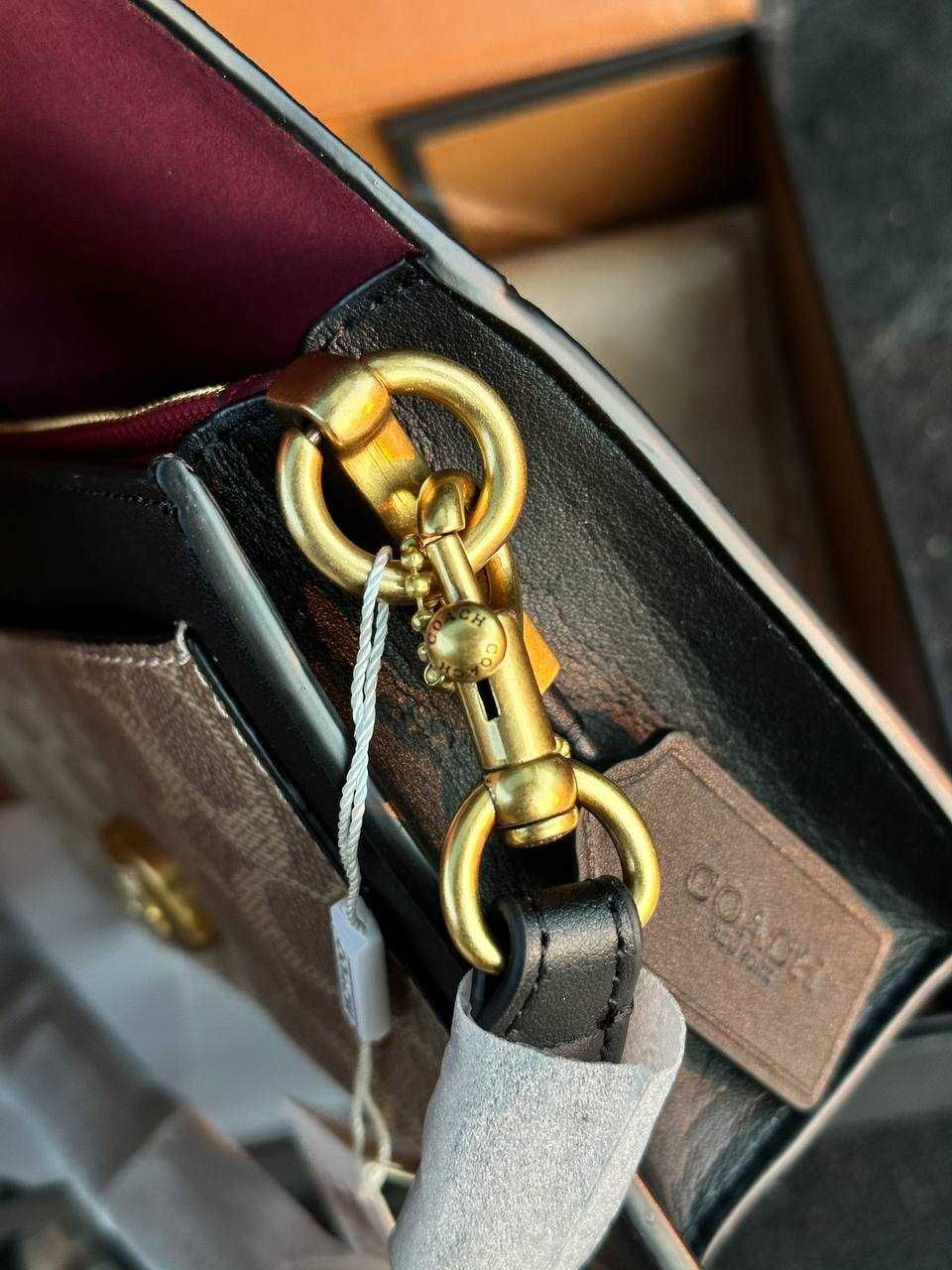 Coach Tabby Black/Beige Shoulder Bag In Signature Canvas