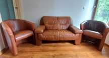 Wypoczynek ze skóry naturalnej brązowej /sofa, kanapa, dwa fotele