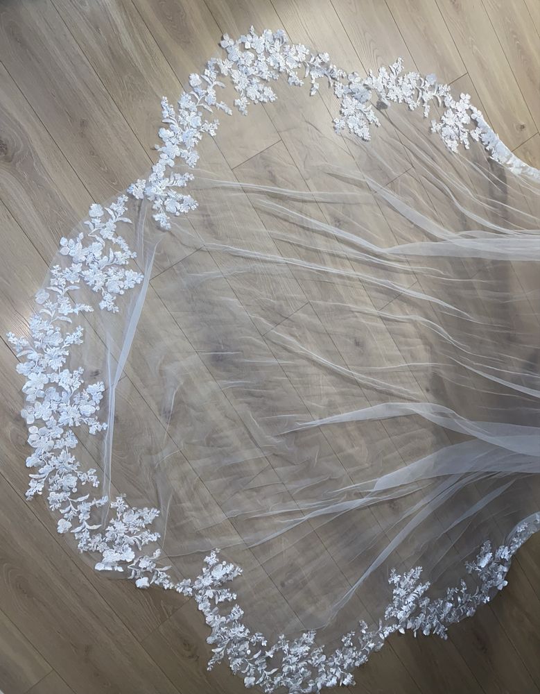 Nowy welon katedralny, ivory, 300cm, 3m, ślubny z koronką