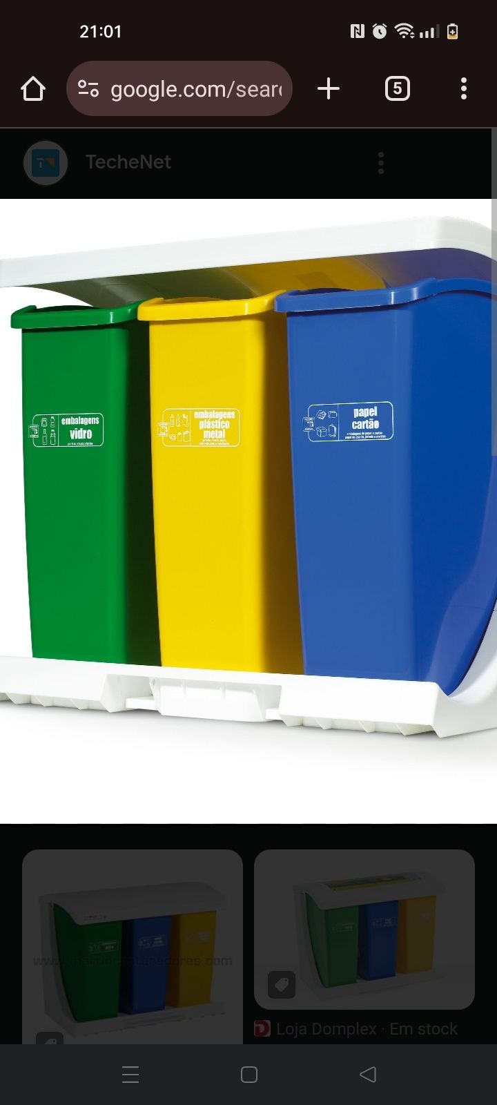 Ecoponto com pedal 3 baldes para reciclagem grande