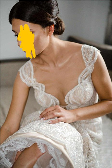 Suknia ślubna koronka tren S/M