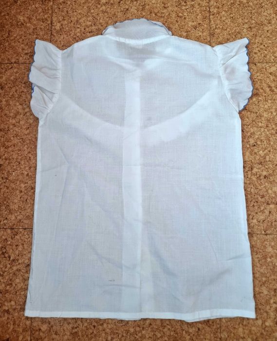 Camisa de manga curta branca com detalhes azuis Zé-Zi, 3 anos