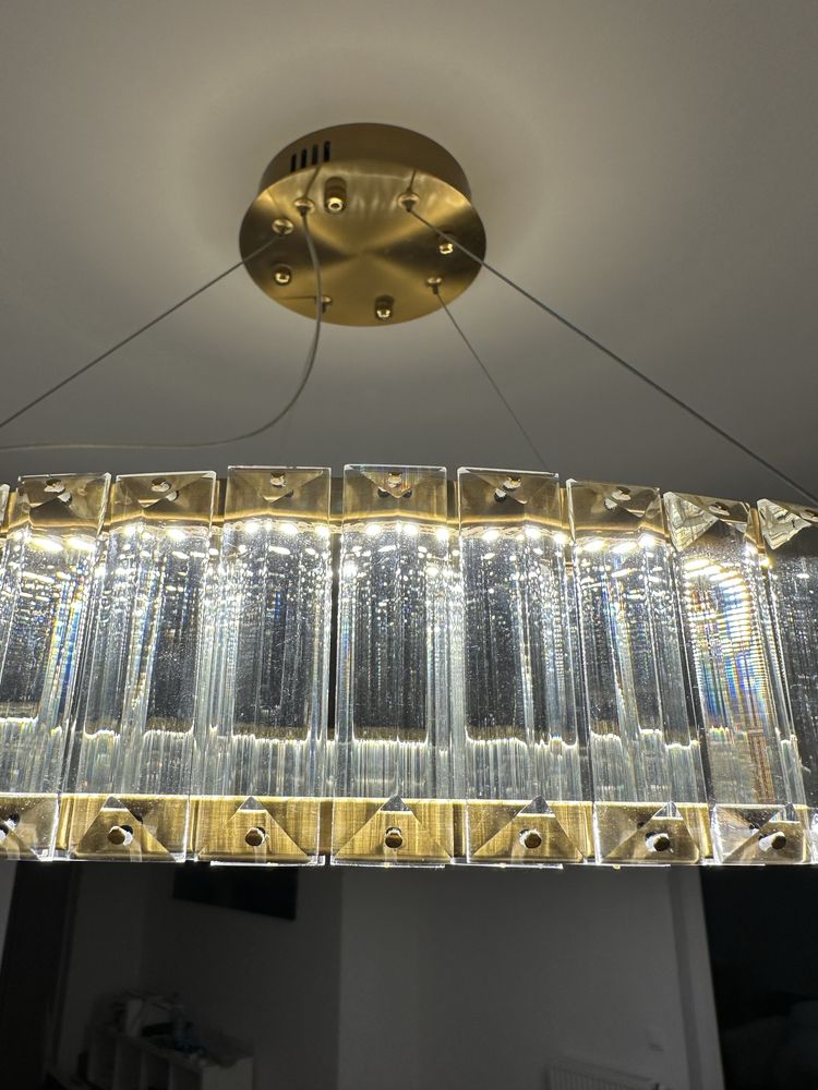 Kryształowa lampa wisząca LED 60cm żyrandol złoty Vildevik